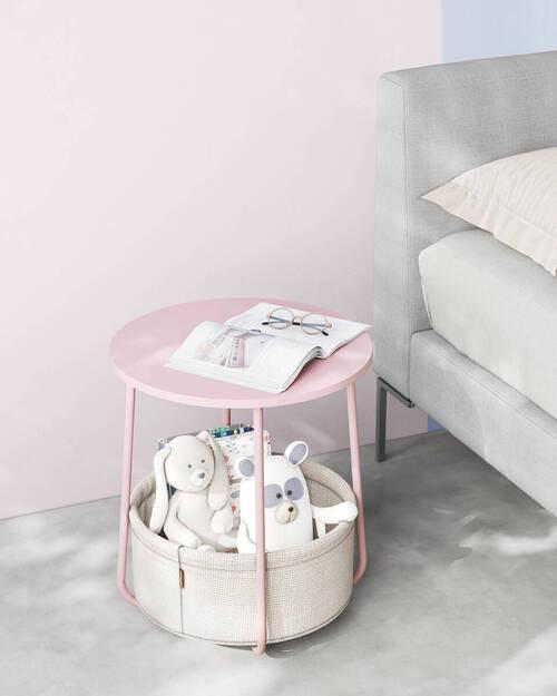 Beistelltisch Mit Korb Rosa, Weiß - Rosa/Weiß, Design, Holz/Textil (45/45/51cm) - Boxxx