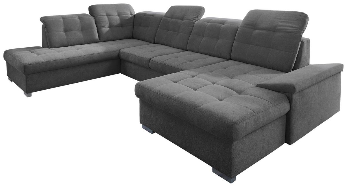 Wohnlandschaft Zira Mit Schlaffunktion Anthrazit - Chromfarben/Anthrazit, Design, Textil (212/330/169cm) - Livetastic