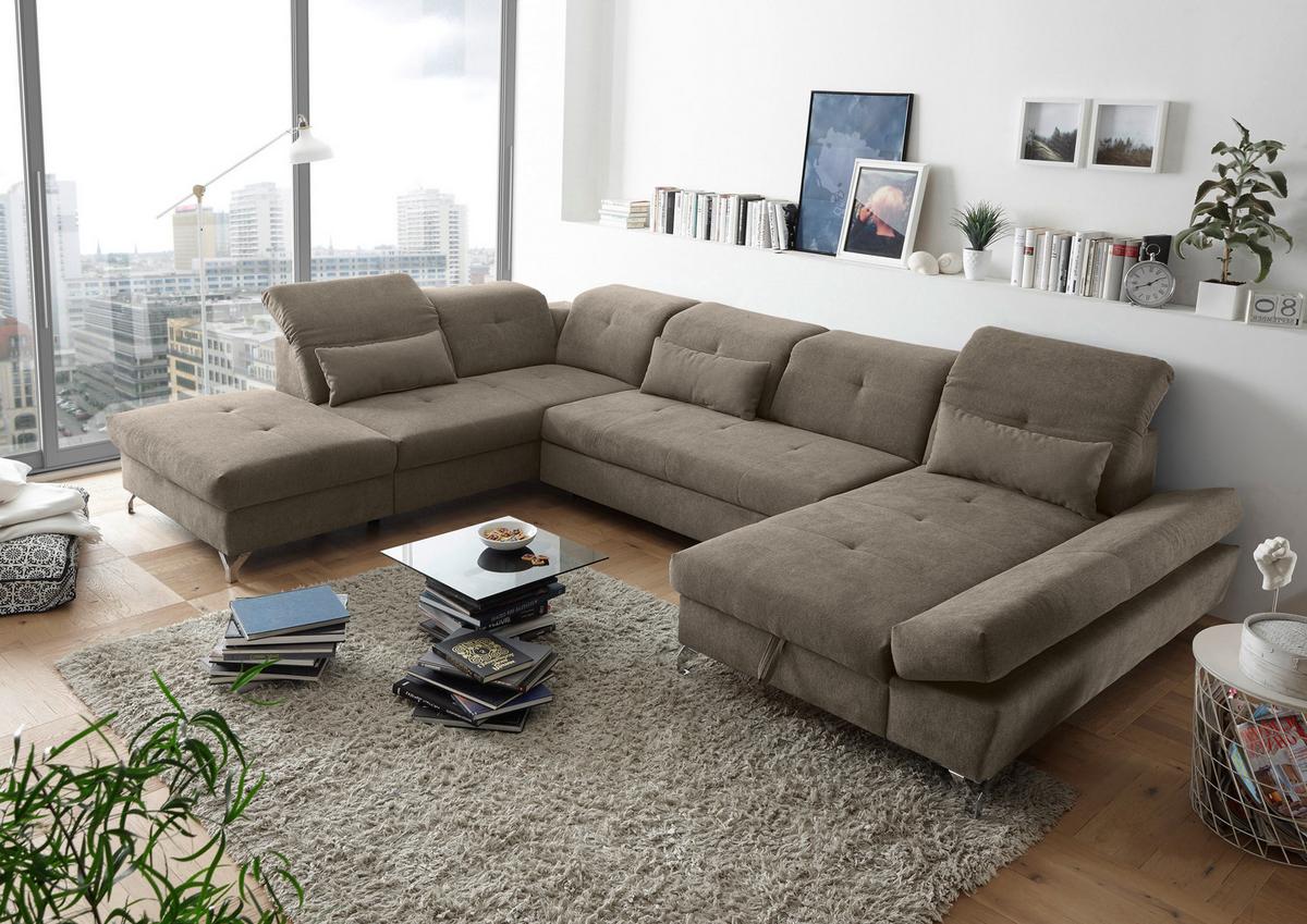 Ecksofa Melfi Graubraun U: 245 Cm - Graubraun/Silberfarben, MODERN, Textil (245/350/168cm) - MID.YOU