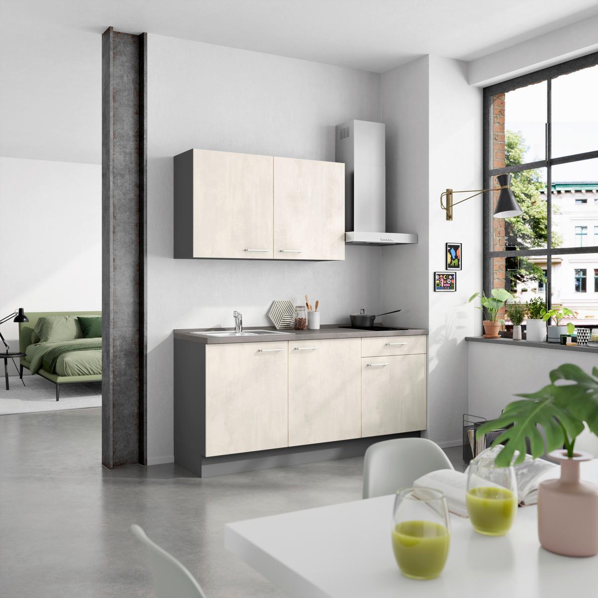 Kuchyňská linka 180 cm, bílý betón/ břidlicově šedá - bílá/barvy břidlice, Moderní, kov/kompozitní dřevo (180cm) - Nobilia