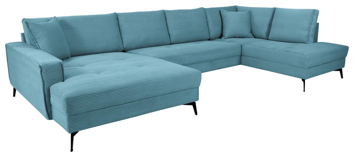 Wohnlandschaft Zero Blau U-Form 195x362x173cm - Blau/Schwarz, Trend, Textil (173/362/195cm)