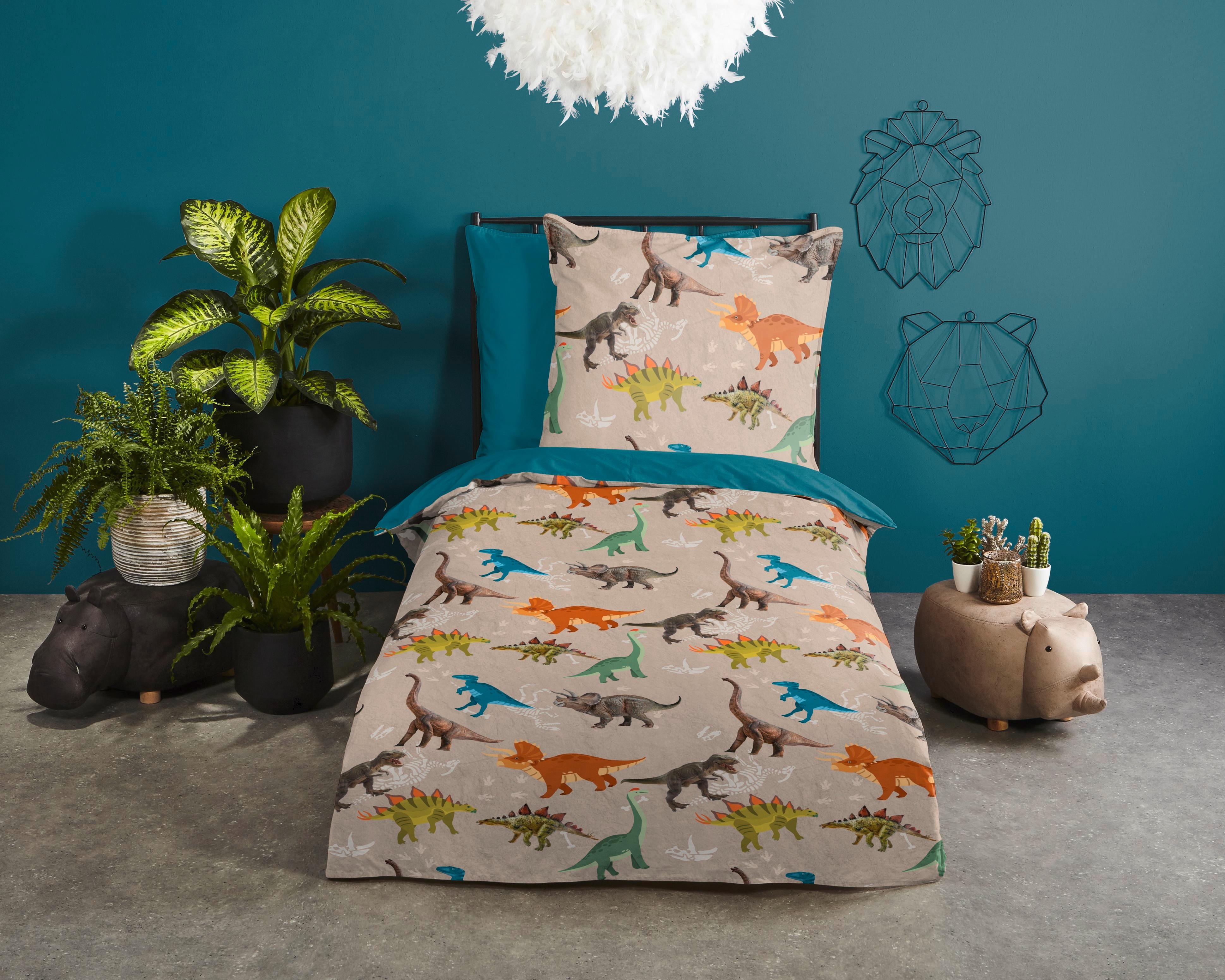 Kinderbettwäsche 140x200 Cm Ross Multicolor Dinosaurier - Multicolor, Basics, Textil (140/200cm)