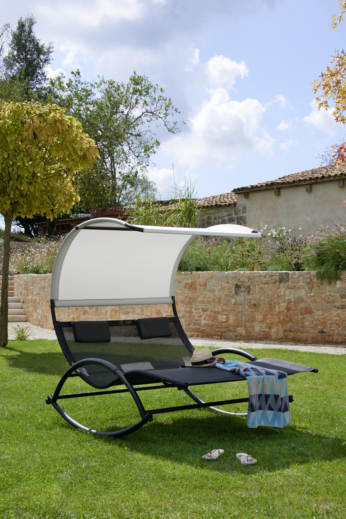 Schaukelliege Mit Sonnendach Havanna 2 Personen - Hellgrau/Schwarz, MODERN, Textil/Metall (139/161/175cm) - Luca Bessoni