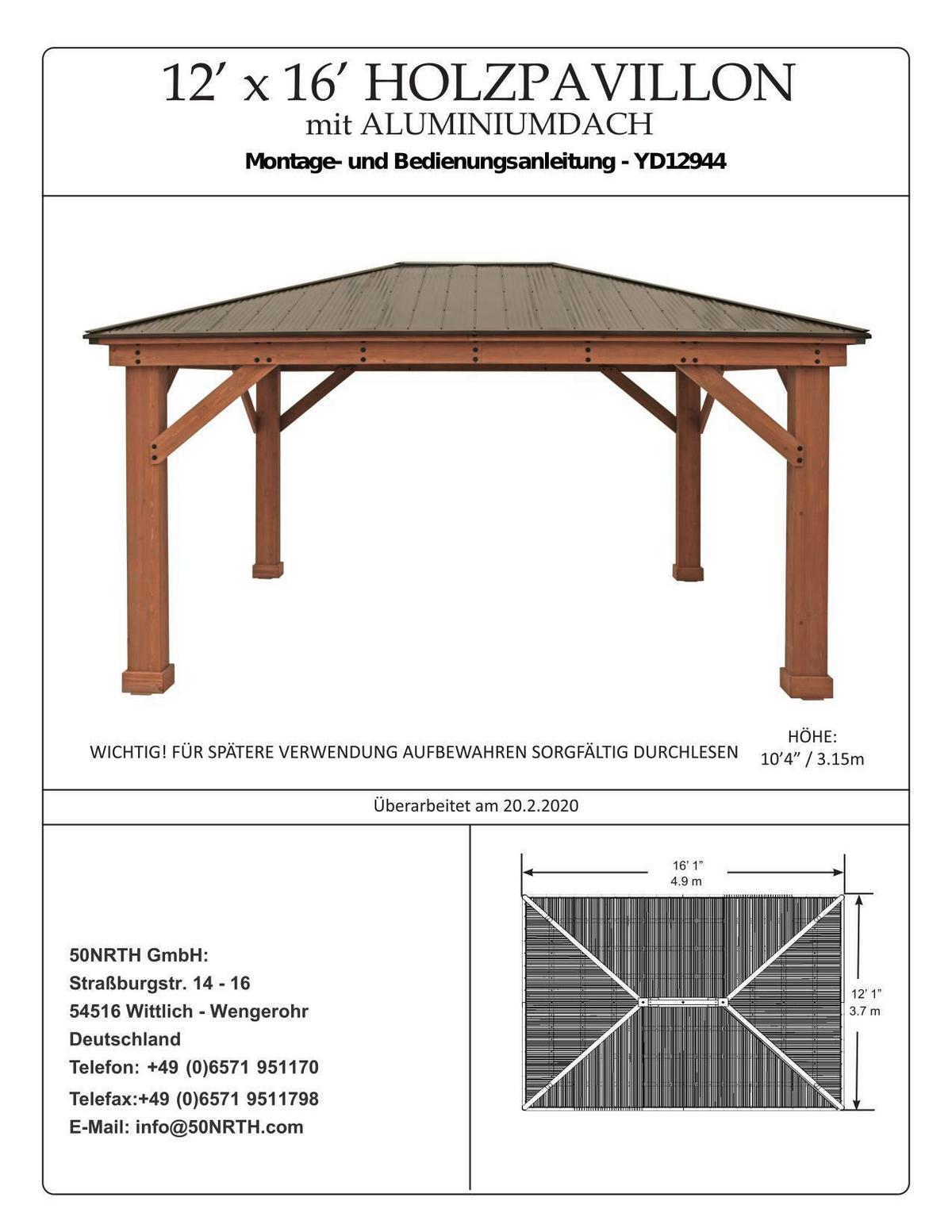 Pavillon Devon 490x315x371cm wetterfest - Bronzefarben/Mokka, Basics, Holz/Metall (490/315/371cm)