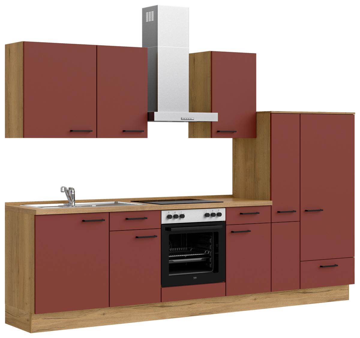 Küchenleerblock Easytouch Low-Line, L7 Rechts - Eichefarben/Rot, MODERN, Holzwerkstoff (300cm) - Nobilia