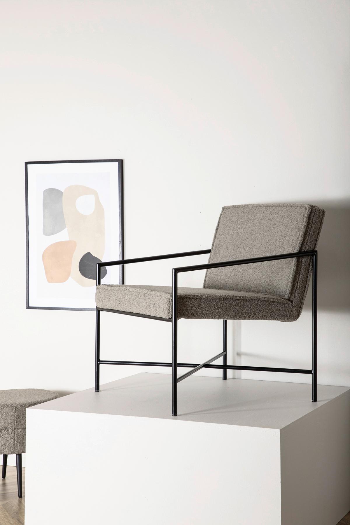 Sessel Rakel - Beige/Schwarz, Design, Textil/Metall (66/78/65cm) - Livetastic