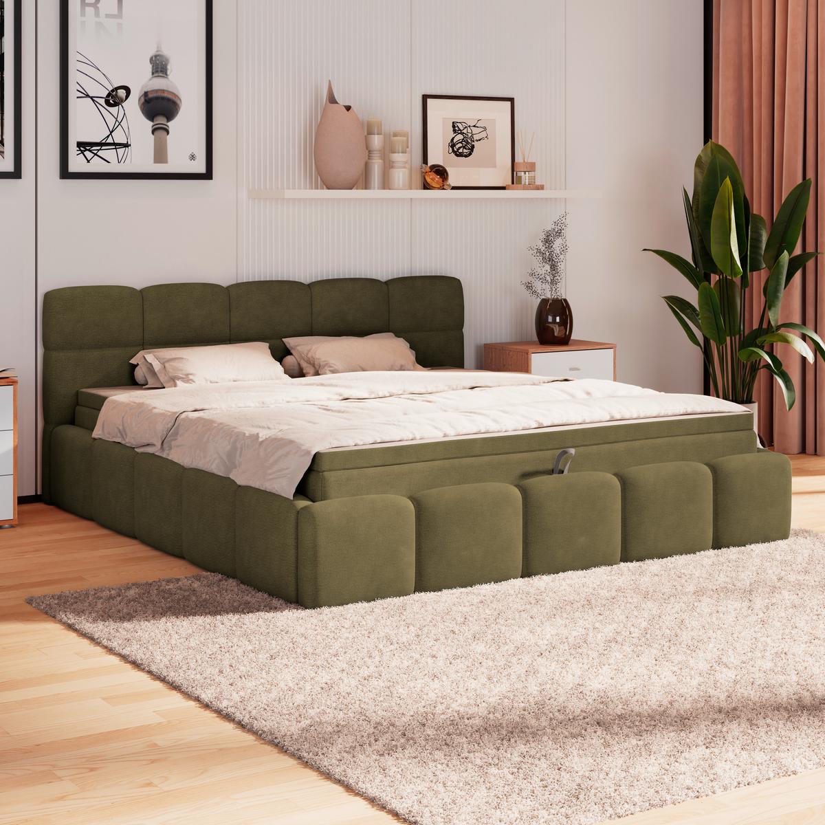 Polsterbett Noe Grün 180x200 cm - Schwarz/Grün, Trend, Textil/Metall (180/200cm)