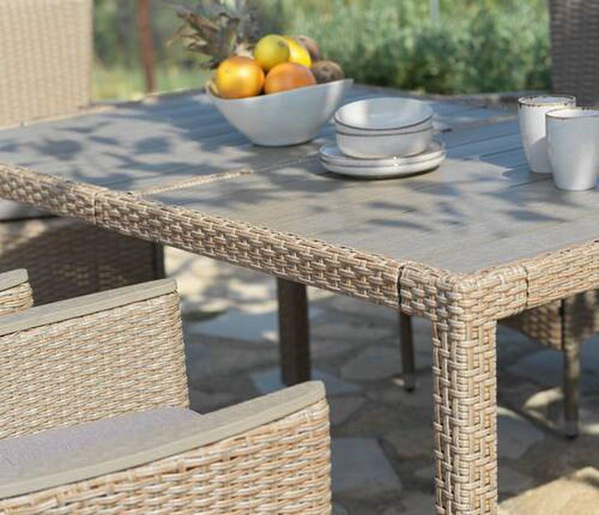 Gartengarnitur 7-tlg. Porto Rio Rattanoptik Mit Kissen - Hellbraun/Grau, MODERN, Kunststoff/Textil (60/150/88/75cm) - Luca Bessoni