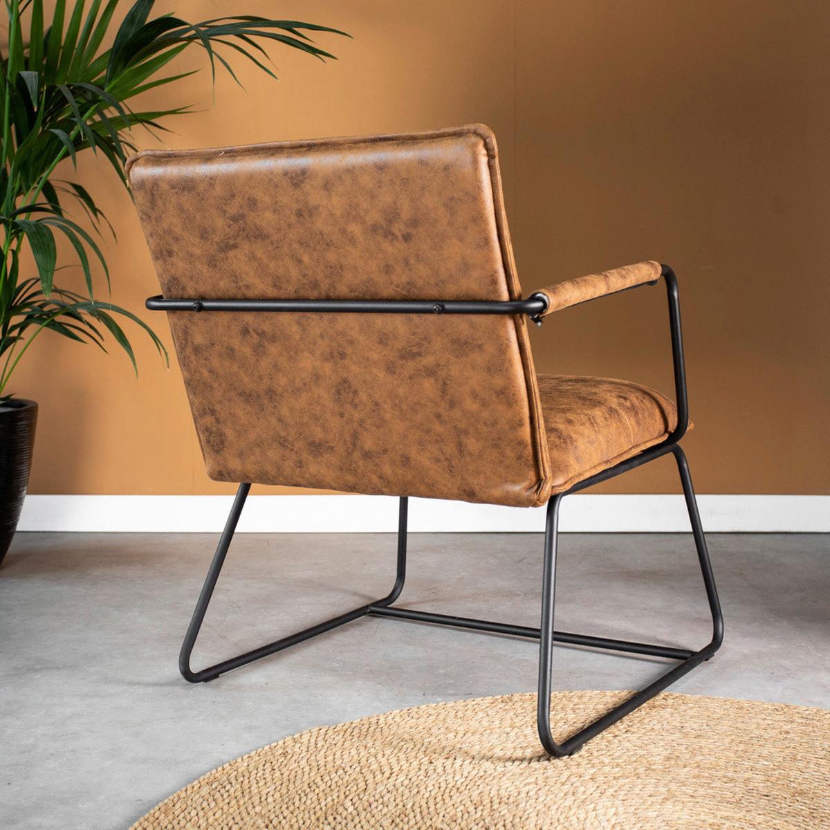 Sessel Bilbao - Cognac/Schwarz, MODERN, Textil/Metall (65/80/68cm) - MID.YOU