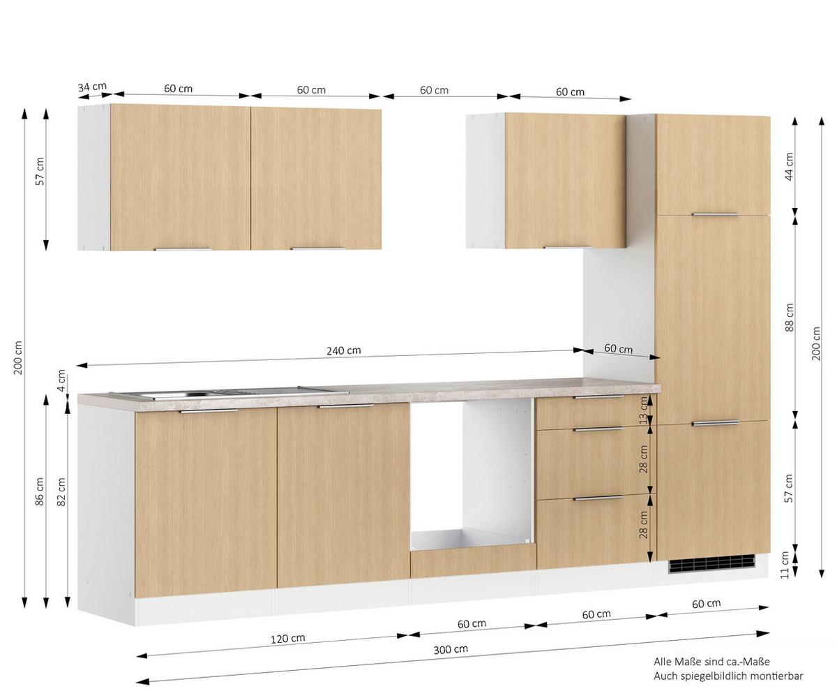 Küchenleerblock Glasgow Eichefarben/weiß B: 300 Cm - Eichefarben/Beige, LIFESTYLE, Holzwerkstoff (300cm) - Held