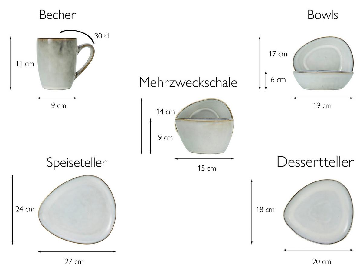 Kombiservice Keramik 2 Personen Geschirr Set - Weiß, Trend, Keramik (34/29,5/36cm) - Creatable