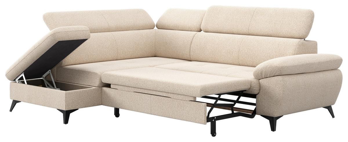 Ecksofa mit Bettfunktion Hudson, Chenille Beige - Beige/Schwarz, KONVENTIONELL, Textil (207/256cm) - Sembella