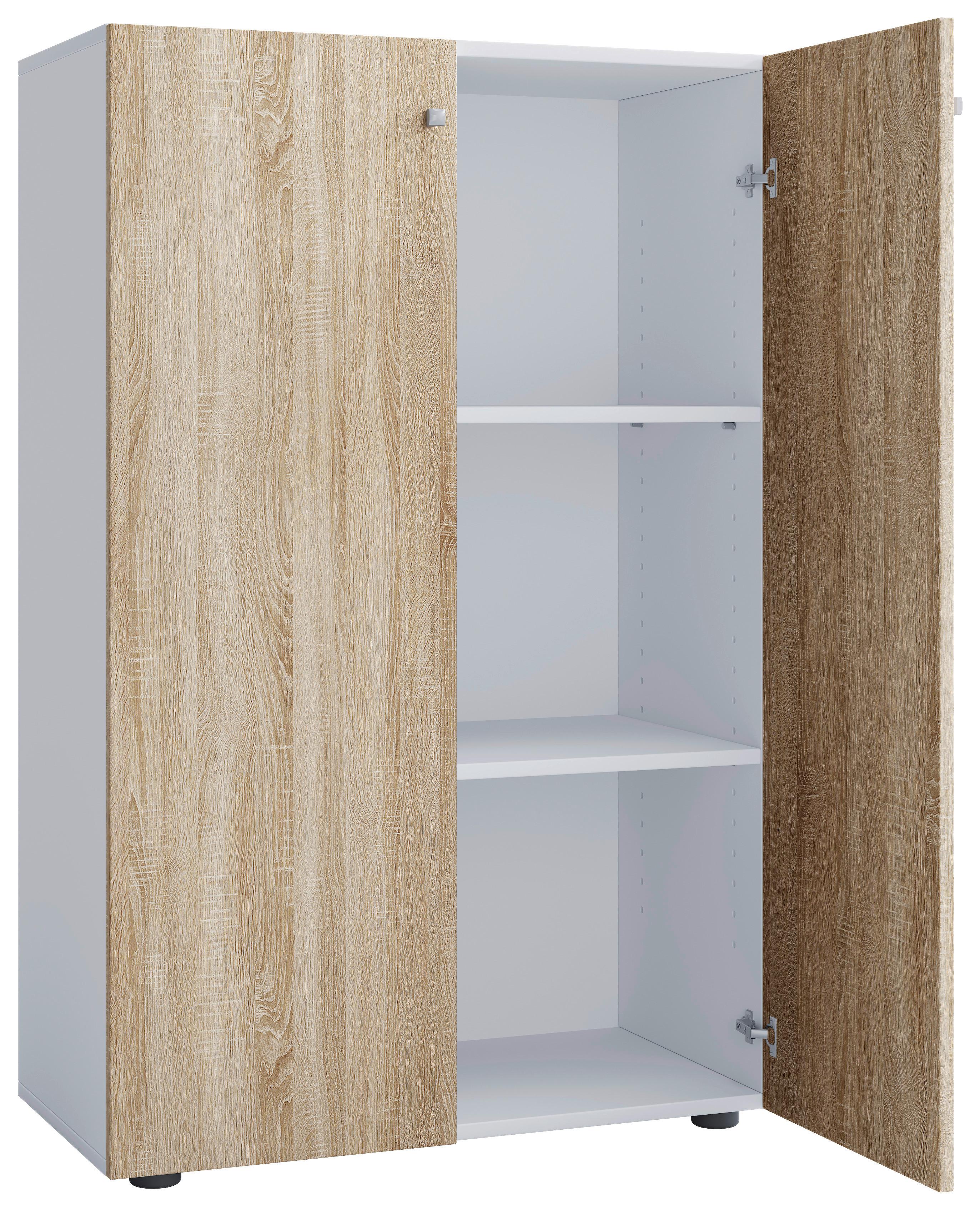 Schuhschrank Lona Weiß Sonoma Eiche Dekor - Schwarz/Weiß, Design, Holzwerkstoff (70/110/39cm) - MID.YOU