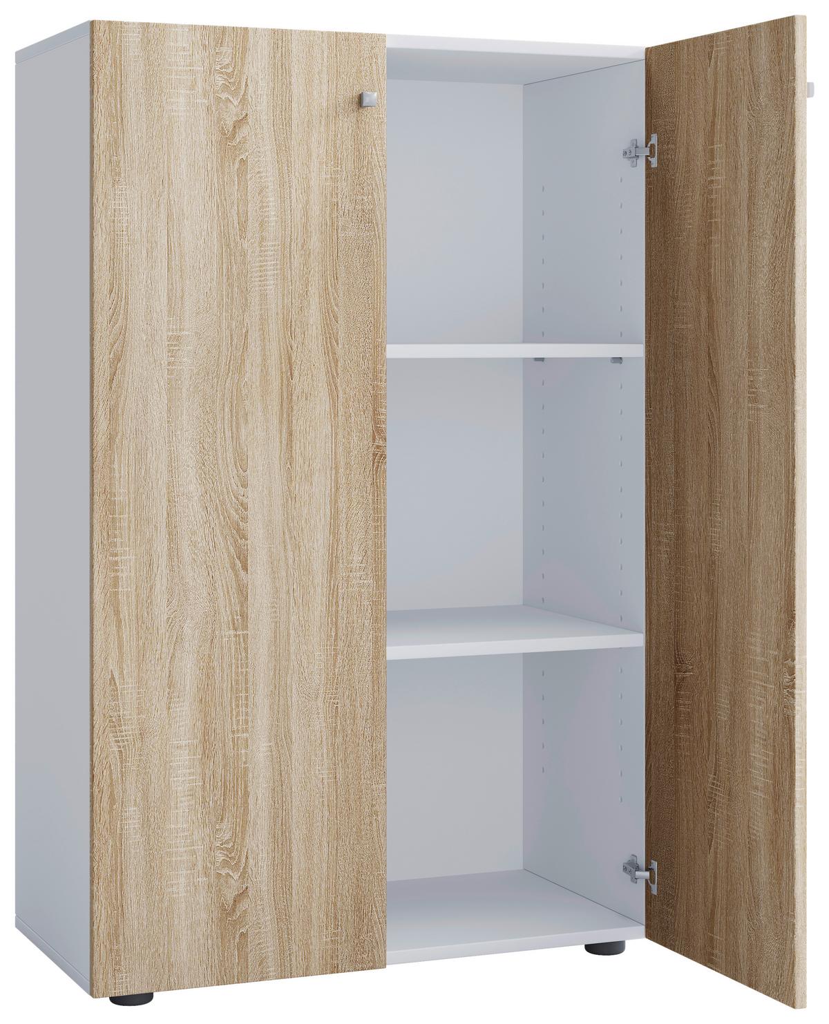 Schuhschrank Lona Weiß Sonoma Eiche Dekor - Schwarz/Weiß, Design, Holzwerkstoff (70/110/39cm) - MID.YOU