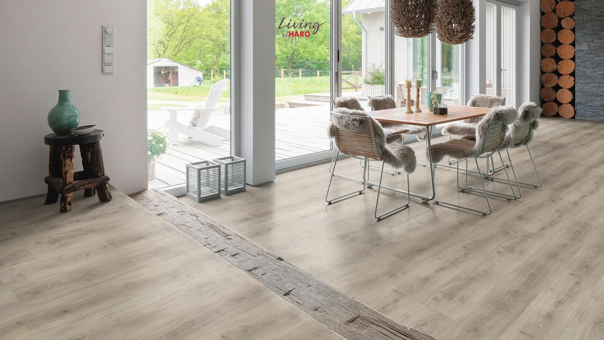 Laminatboden Eiche Lava Grau Auth Soft Landhausdiele Stärke 8mm - Beige/Graubraun, Natur, Holzwerkstoff (220/24,3/0,8cm) - Living by HARO