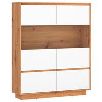 Félmagas Szekrény Foggia - Artisan tölgy/fehér, Trend, faalapú anyag/Üveg (113,5/142/35cm)