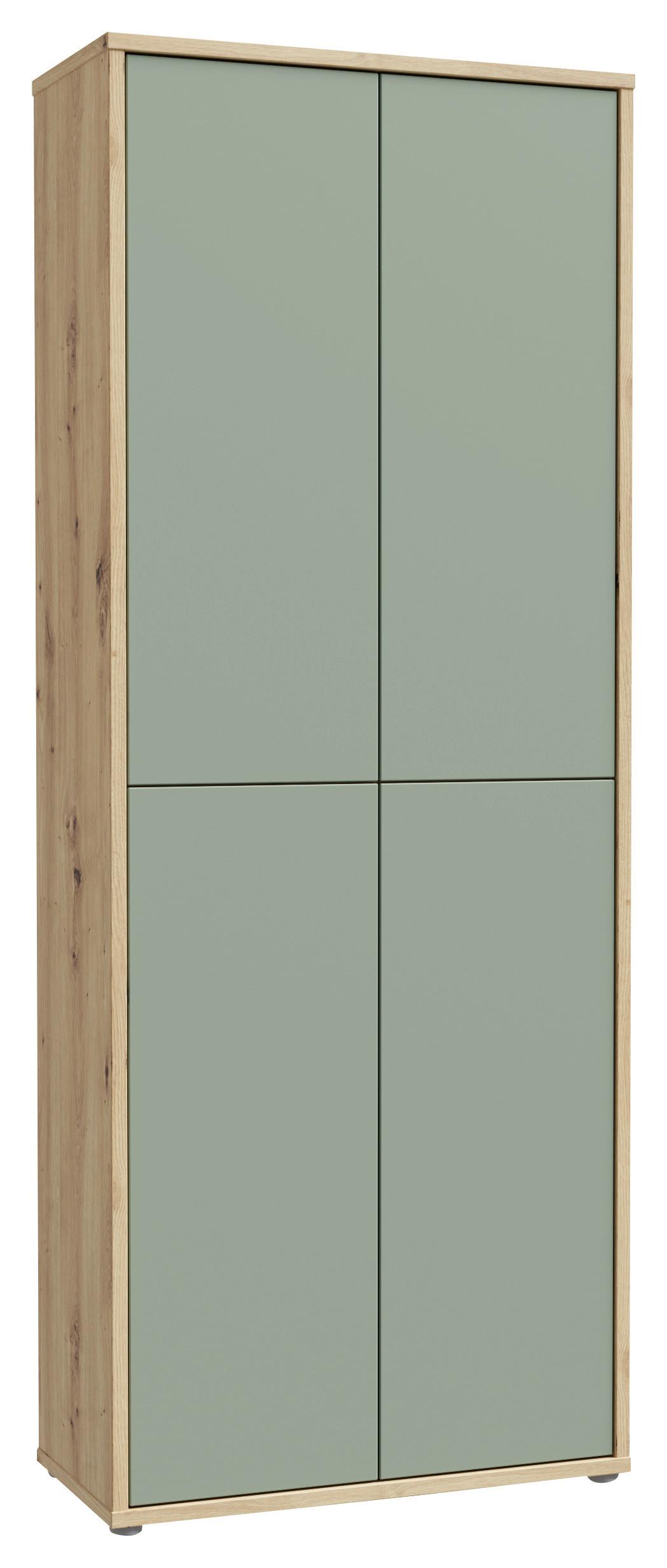 Skříň na boty, pastelově zelená/dub artisan - šedá/šalvějově zelená, Moderní, kompozitní dřevo/plast (74,5/191,9/34,9cm)