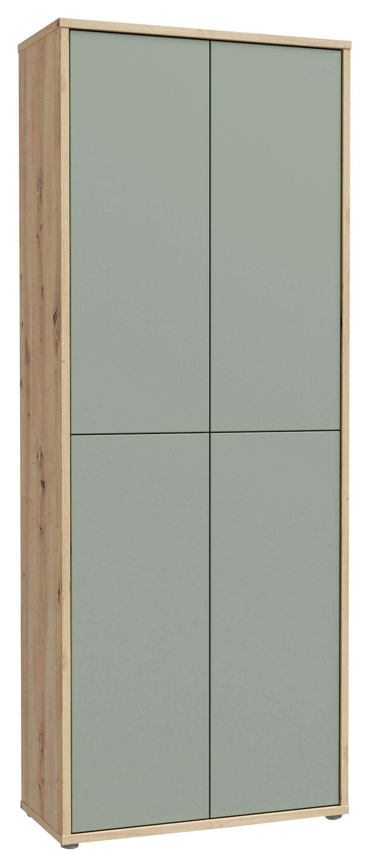 Skříň na boty, pastelově zelená/dub artisan - šedá/šalvějově zelená, Moderní, kompozitní dřevo/plast (74,5/191,9/34,9cm)