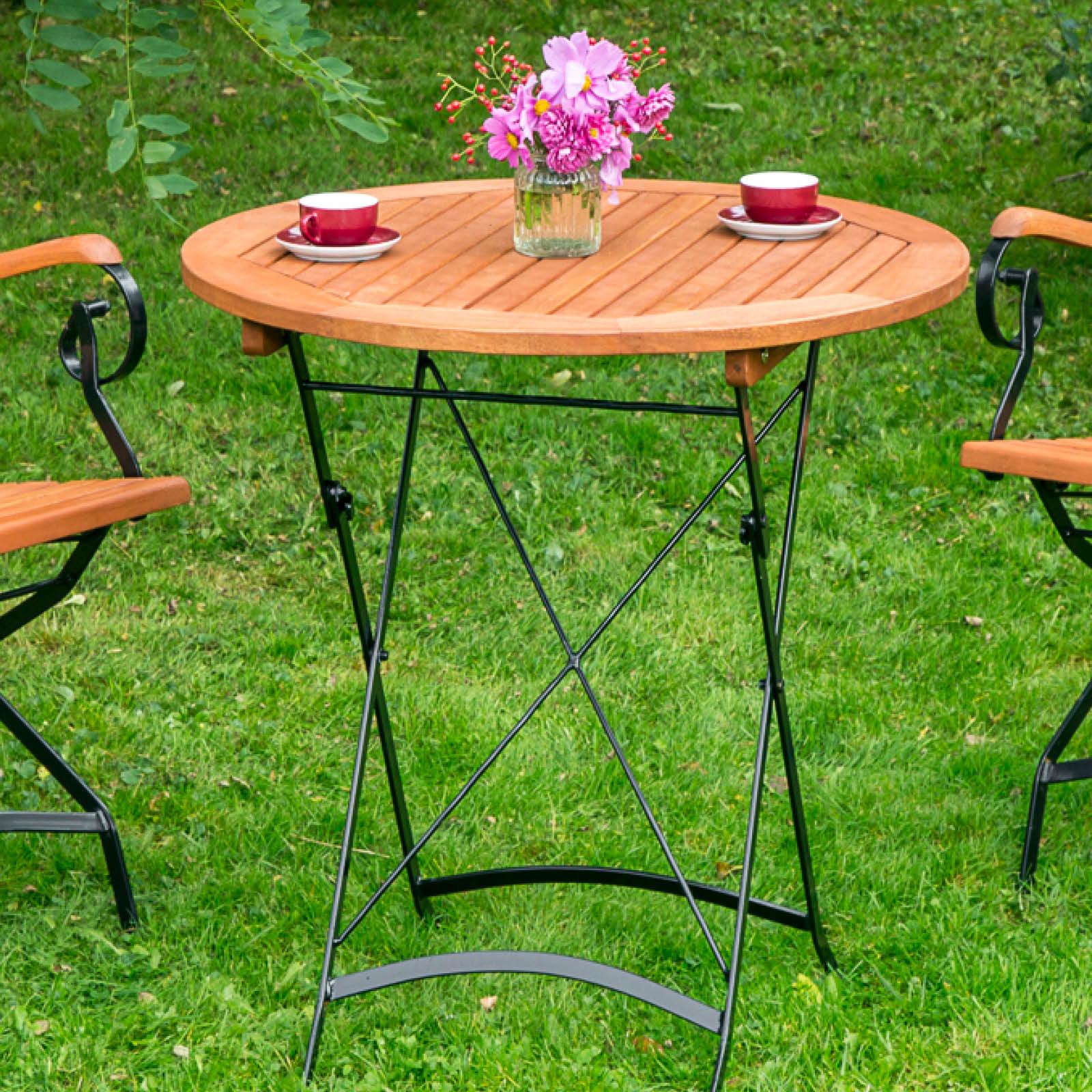 Gartentisch Klappbar L: 70 Cm Schlossgarten Echtholz/metall - Naturfarben, ROMANTIK / LANDHAUS, Holz/Metall (70/74/70cm) - Gardenson