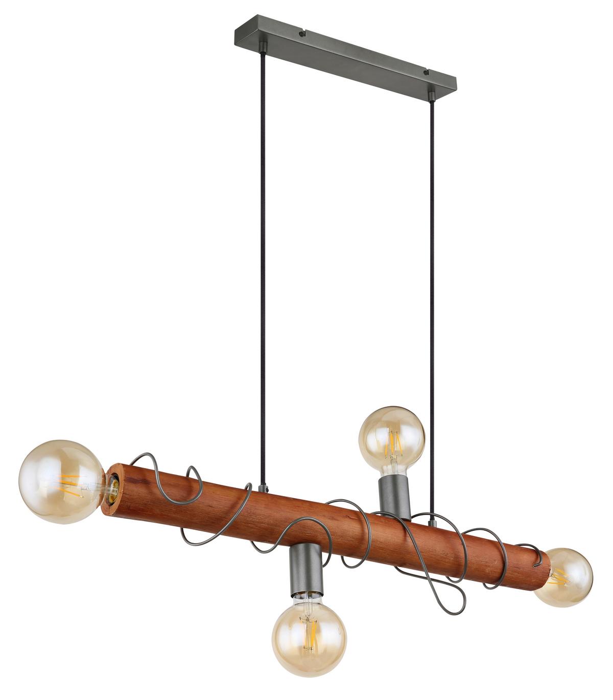 Hängeleuchte Alice H: 120 cm 4-Flammig, Rustikal - Braun/Grau, Natur, Holz/Metall (70/20/120cm) - Globo