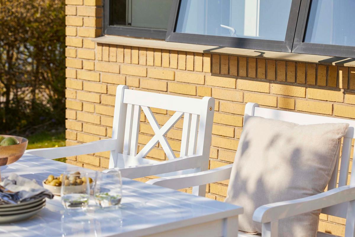 Gartentisch Rosenborg, Weiß 165x80x75 Cm,  Echtholz - Weiß Hochglanz, Natur, Holz (165/80/75cm) - Gardenson