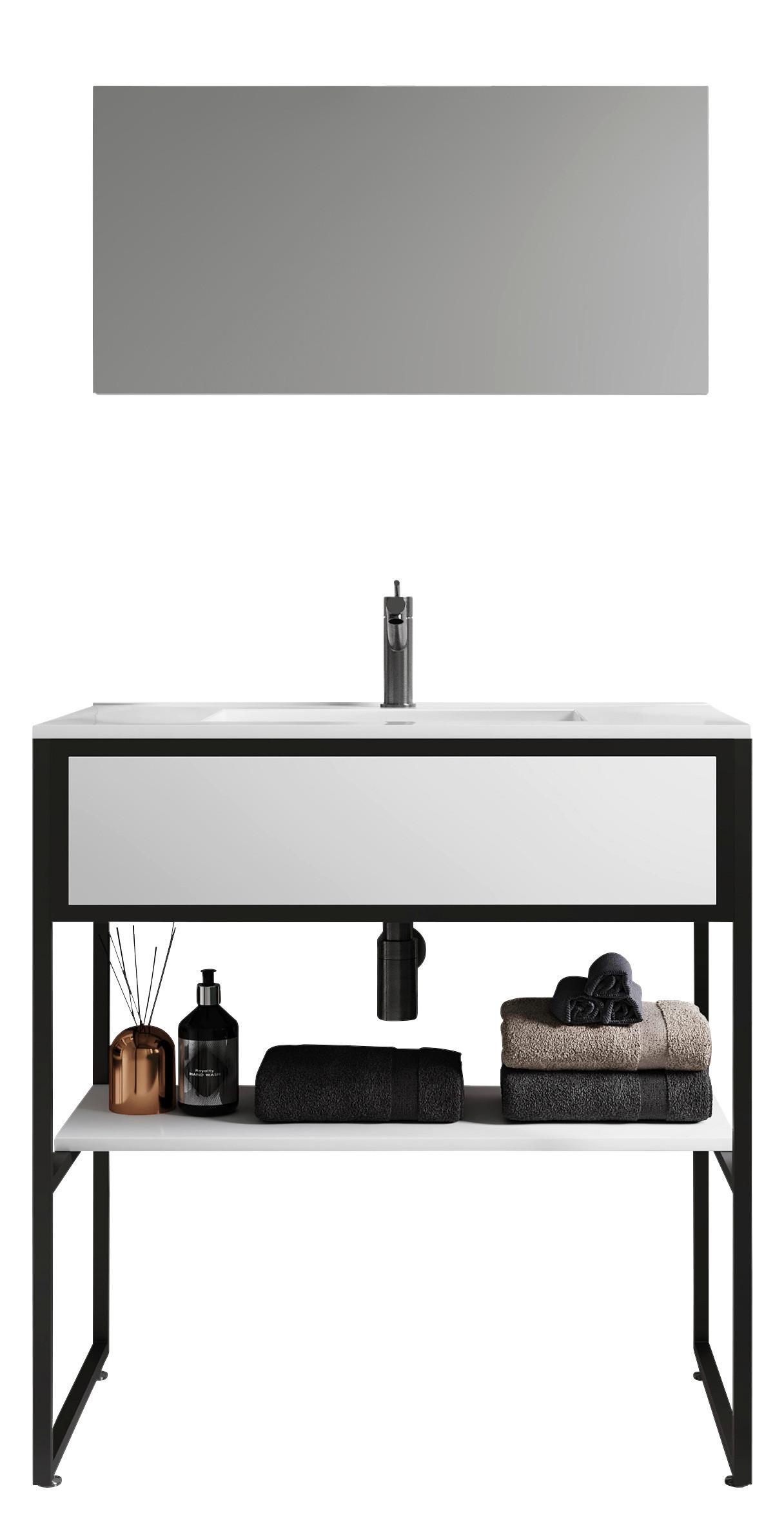 Badezimmer 3--Teilig. Waschplatz "bitila 80" - Schwarz/Weiß, MODERN, Glas/Keramik (80cm) - MID.YOU