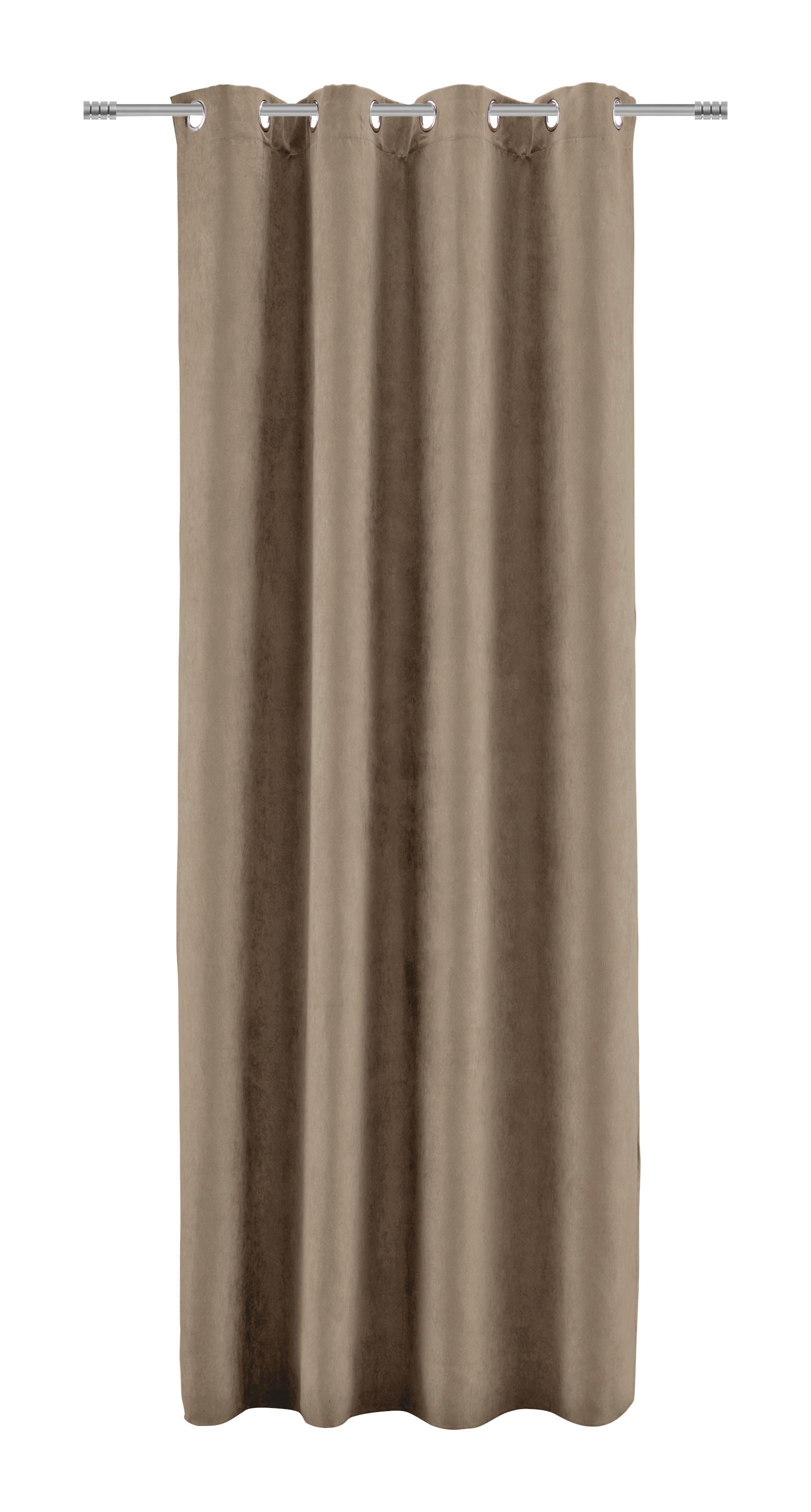 Záves s krúžkami Velours, 140/245cm - svetlohnedá, Konventionell, textil (140/245cm) - Modern Living