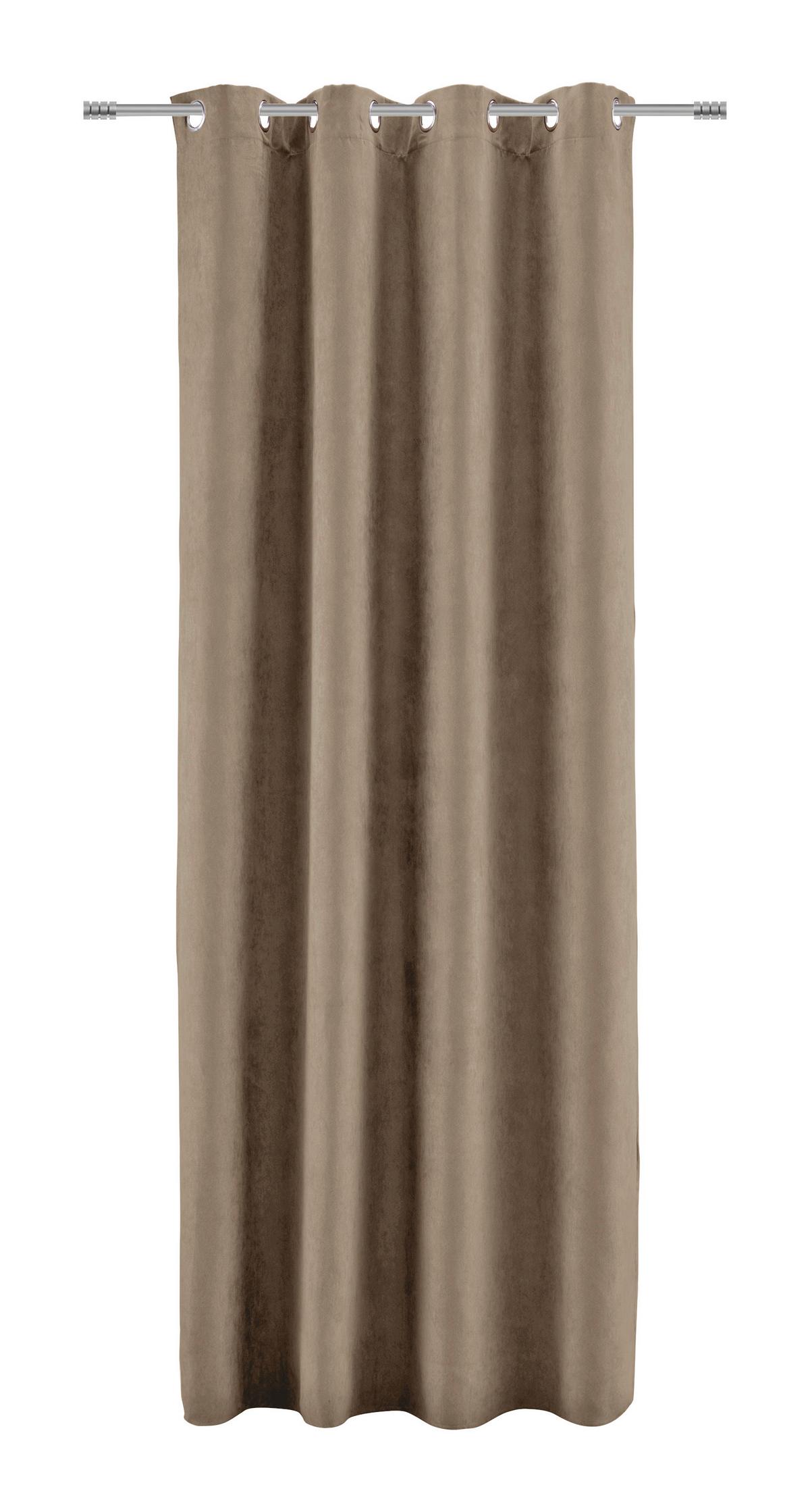 Záves s krúžkami Velours, 140/245cm - svetlohnedá, Konventionell, textil (140/245cm) - Modern Living