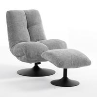 Kreslo s taburetkou ALMA, svetlosivý zamat, max. 140 kg - čierna/svetlosivá, Modern, kov/textil (72/96/87cm) - Bessagi Home