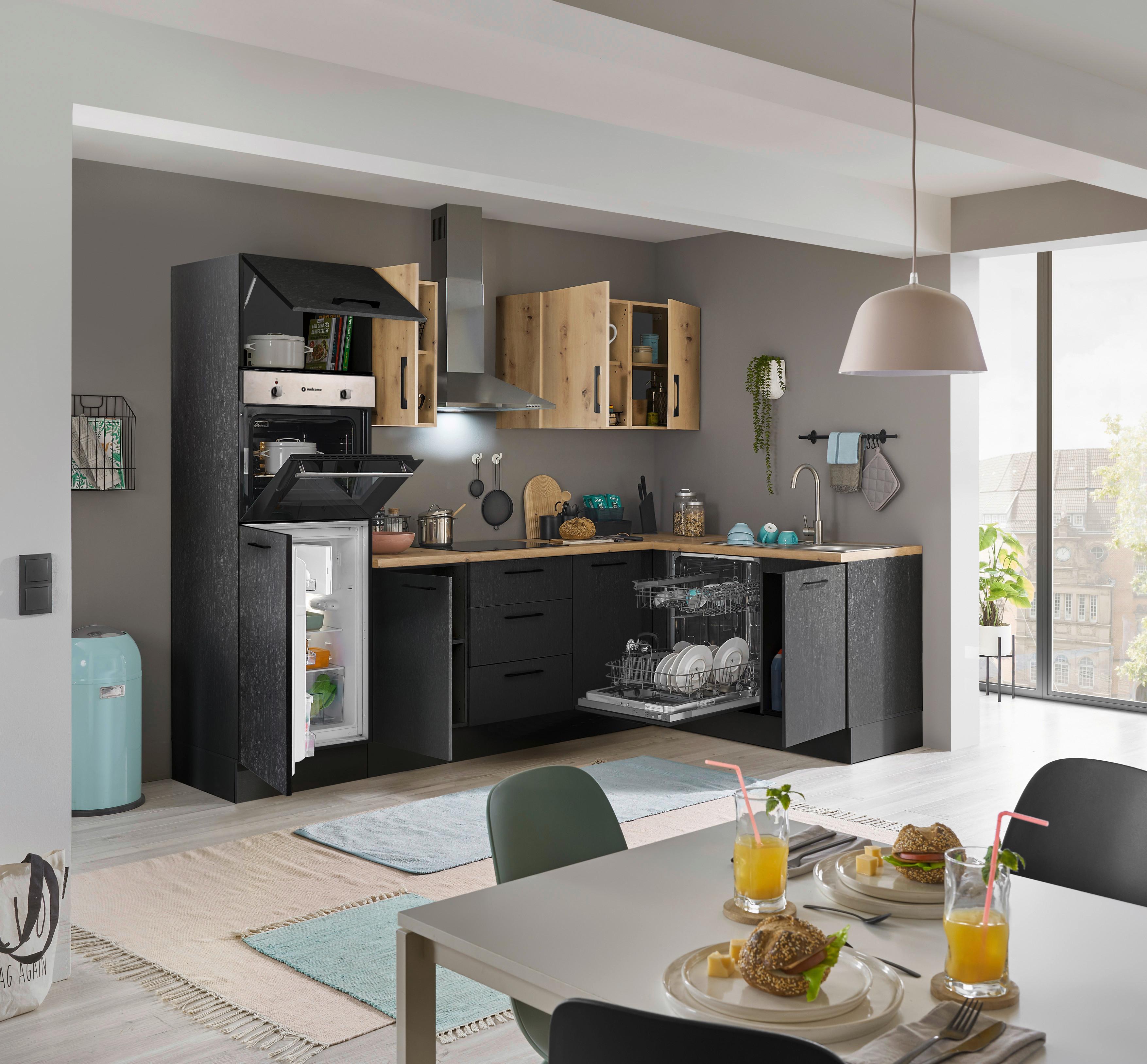 Eckküche Dekor Schwarz/Eiche Dekor 280x175 cm - Schwarz/Eiche Artisan, Basics, Holzwerkstoff (280/175cm) - MID.YOU