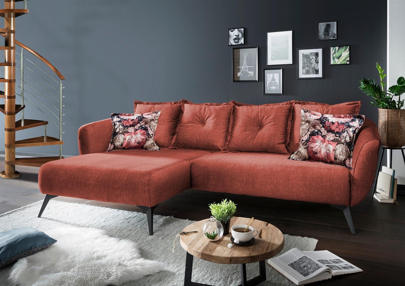 Ecksofa Baggio Mit Kissen Textil Koralle - Koralle/Multicolor, MODERN, Holz/Textil (162/277cm) - Livetastic
