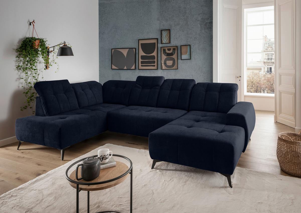 Ecksofa, Sitzvorzug Elektrisch Sano, Dunkelbl., 200x337x180cm - Schwarz/Dunkelblau, MODERN, Textil (200/337/180cm) - Livetastic