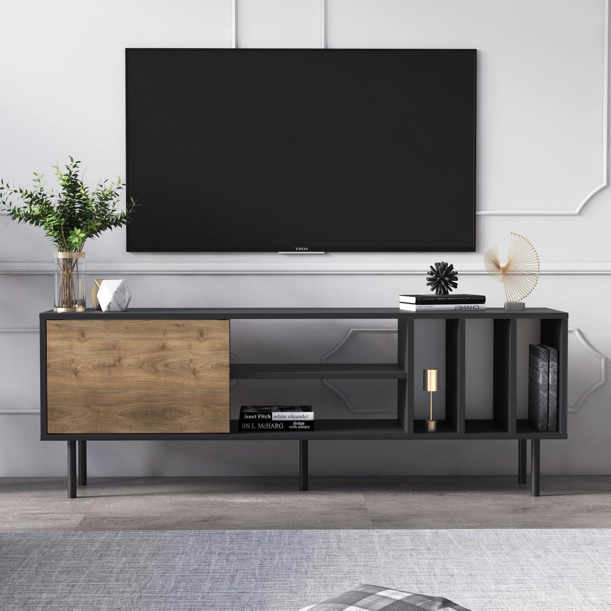 Lowboard Hera TV-Schrank - Walnussfarben/Schwarz, Design, Holzwerkstoff (160/57/35cm) - Livetastic