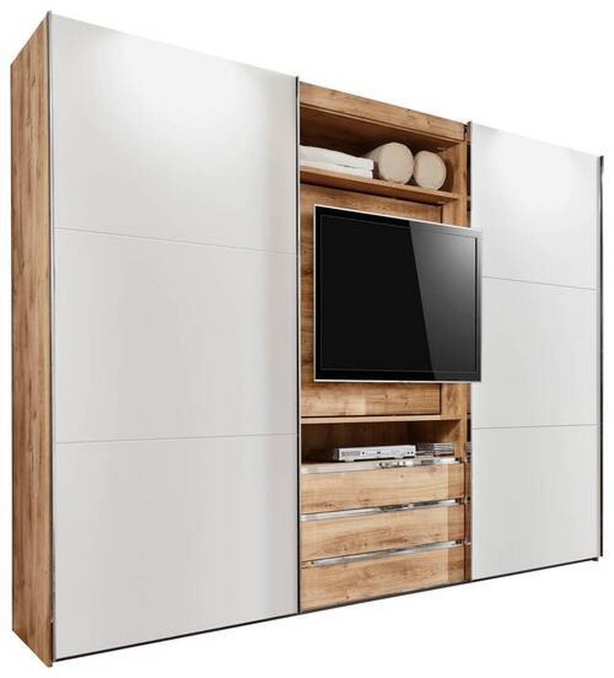 Schwebetürenschrank  Mit Regal B: 300 Cm Magic, Weiß/eichef. - Eichefarben/Weiß, MODERN, Holzwerkstoff (300/216/65cm) - MID.YOU