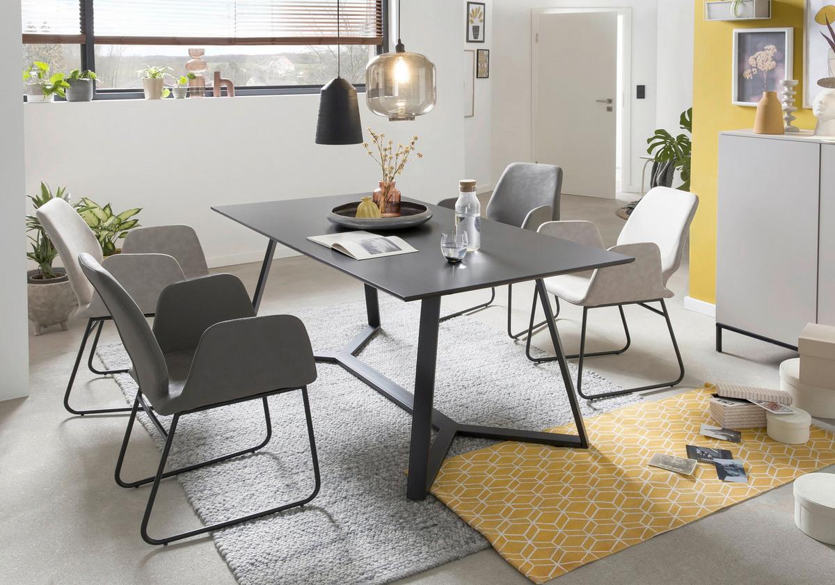 Esstisch Schwarz, Dunkelgrau L: 180cm - Dunkelgrau/Schwarz, Design, Holzwerkstoff/Metall (180/90/75cm) - Livetastic