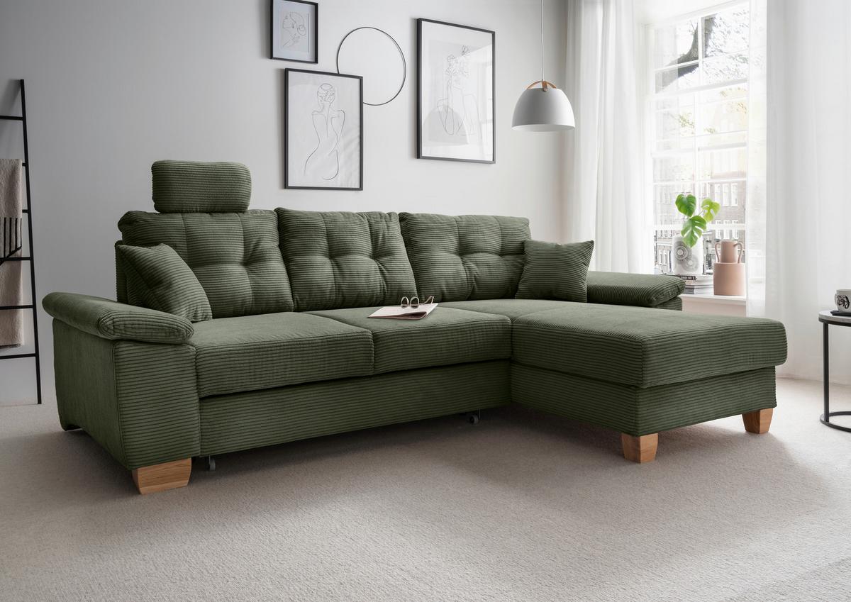 Ecksofa Brizzini Dunkelgrün S: 270x176 Cm - Dunkelgrün/Naturfarben, MODERN, Textil (270/176cm) - Livetastic