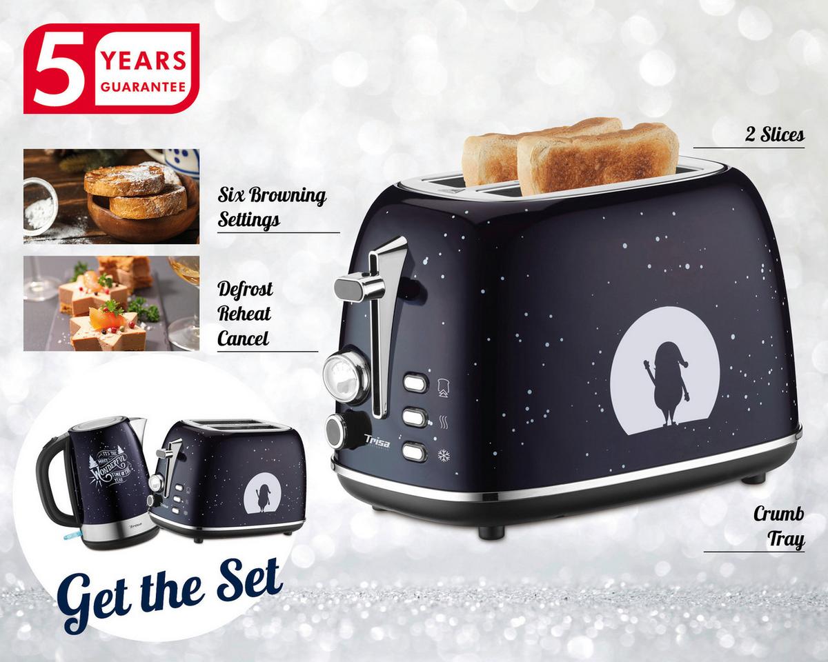 Toaster X-Mas Nights mit Auftau- & Aufwärmfunktion - Dunkelblau, KONVENTIONELL, Metall (18/28/18cm) - Trisa Electronics