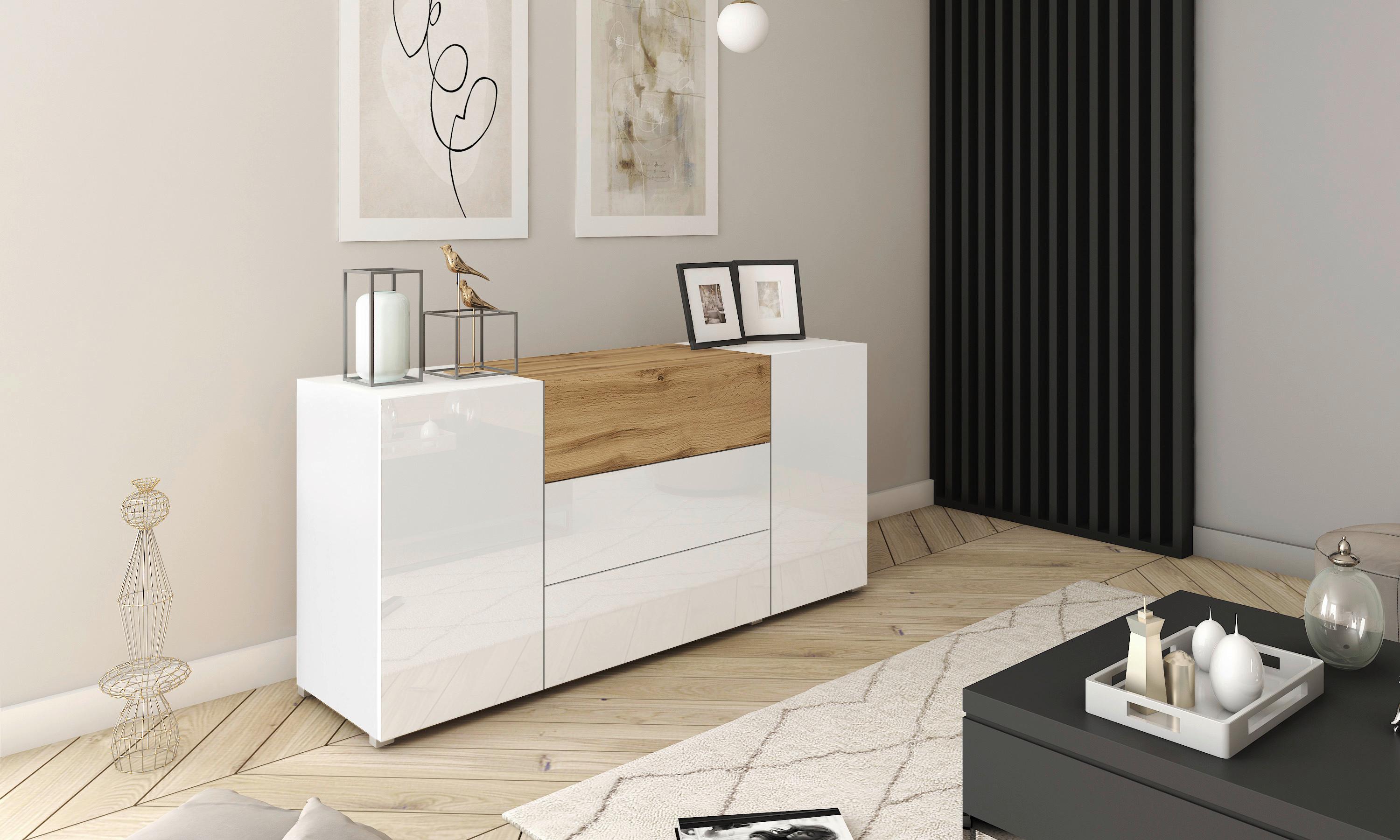 Sideboard Berlin 150 Eiche Wotan/Weiß B: 150 cm - Eiche Wotan/Weiß, Design, Holzwerkstoff (150/68/38,5cm) - MID.YOU