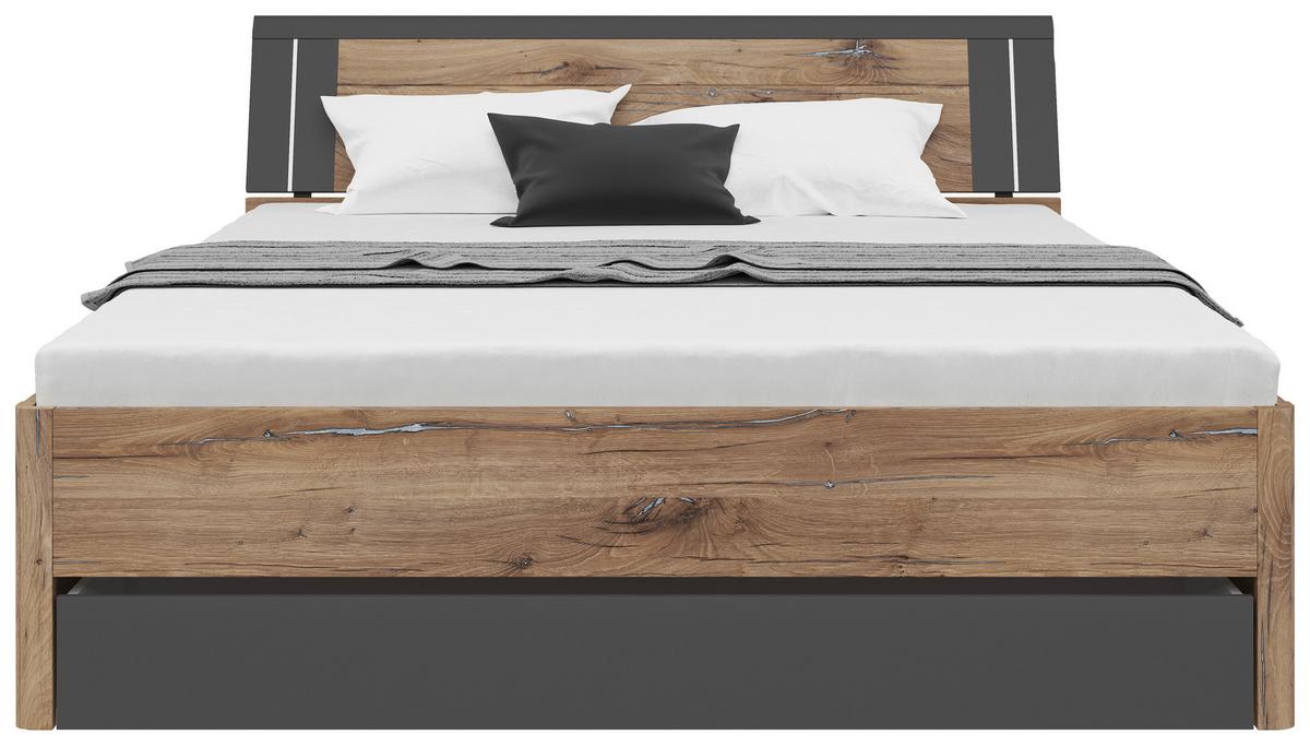 Stauraumbett 180x200 Cm Saturn Graphitf./eiche Dekor - Eiche dunkel/Eichefarben, KONVENTIONELL, Holzwerkstoff (180/200cm)