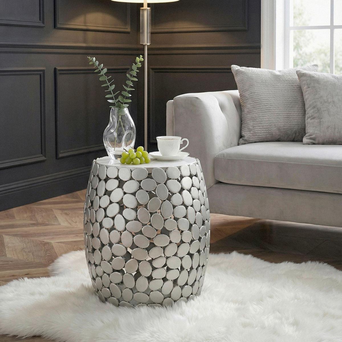 Beistelltisch Silberfarben B: 40 cm - Silberfarben, Design, Stein/Metall (40/46/40cm) - Livetastic