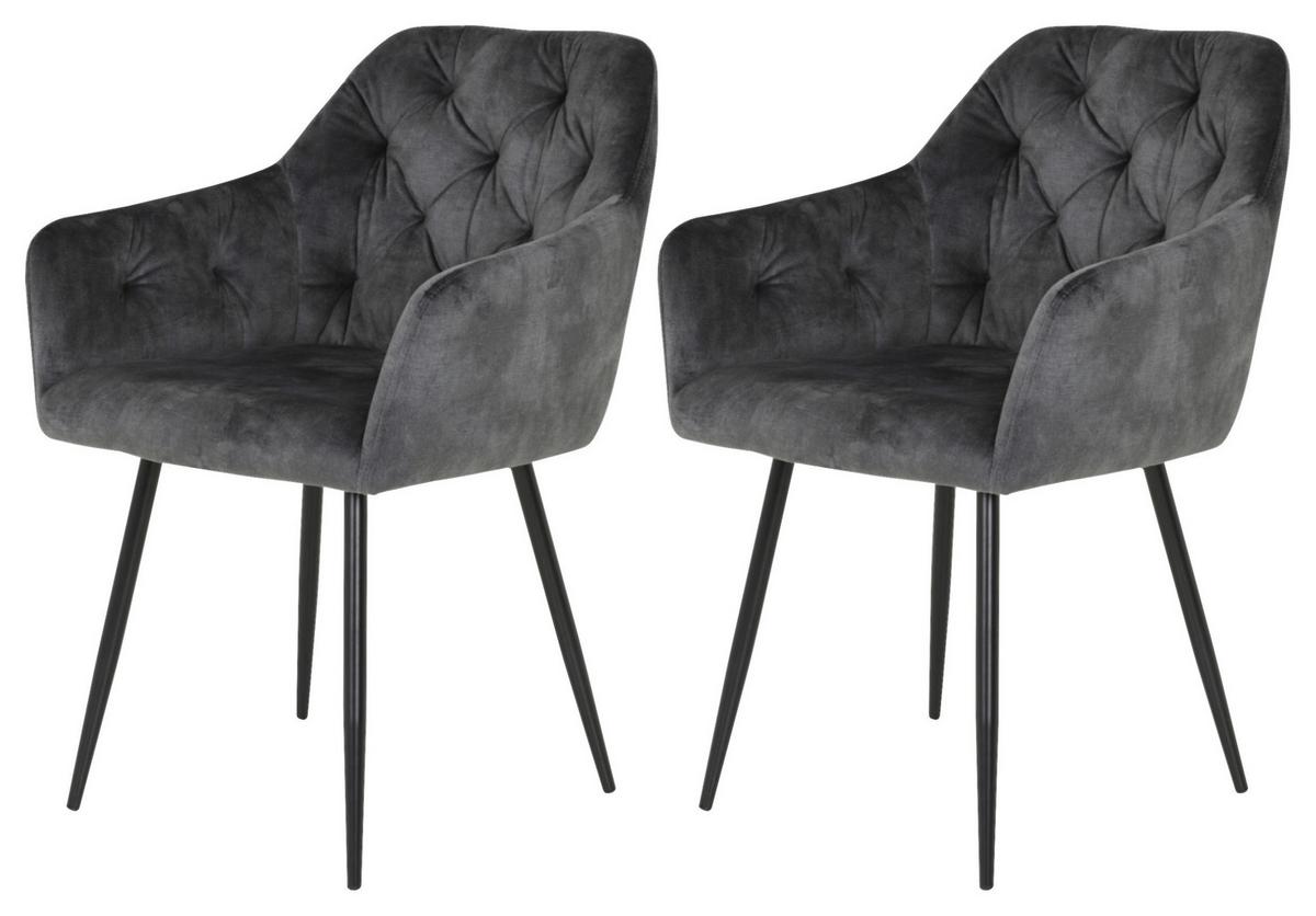 Armlehnstuhl Tina Anthrazit Gepolstert 2er-Set - Anthrazit/Schwarz, MODERN, Textil/Metall (56/81/62cm) - MID.YOU