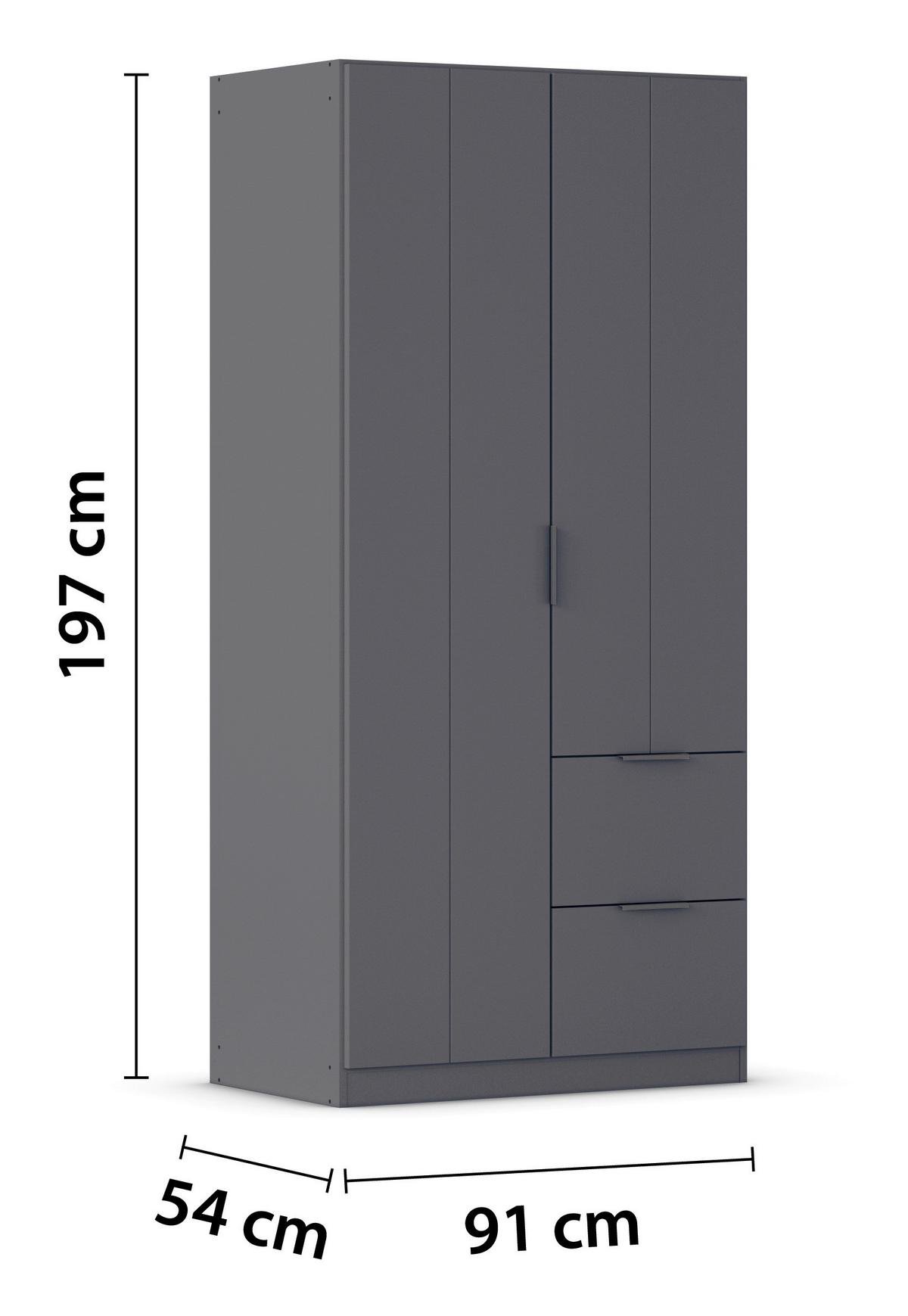 DREHTÜRENSCHRANK Ella Grau B: 91cm - Grau, MODERN, Holzwerkstoff (91/197/54cm) - Rauch Möbel