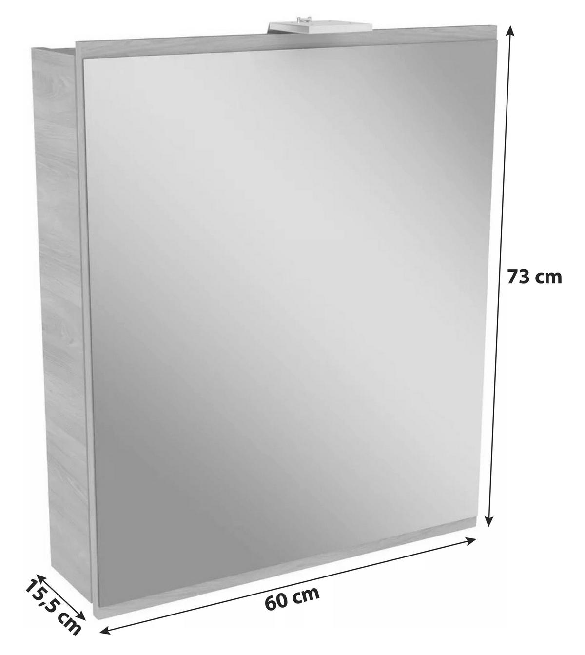 Spiegelschrank Lima mit Led 1-Türig BxHxT: 60x73x15,5 cm - Eschefarben, MODERN, Glas/Holzwerkstoff (60/73/15,5cm) - MID.YOU