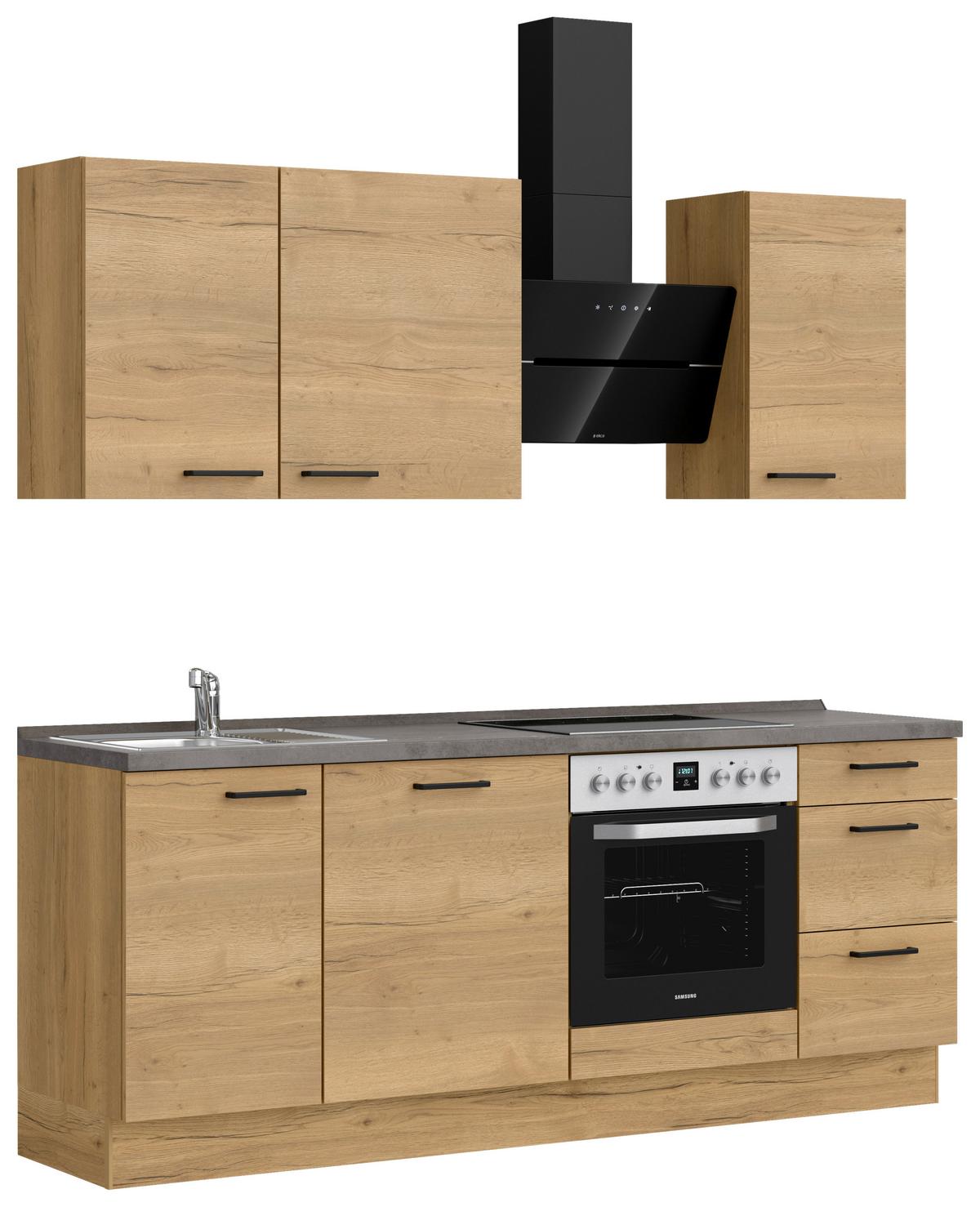 Kuchynská linka 210 cm, dub Sierra - čierna/farba duba, Modern, kov/kompozitné drevo (210cm) - Nobilia