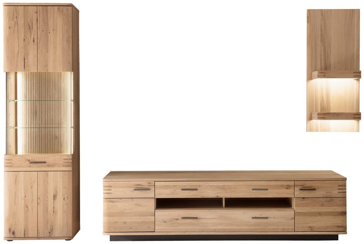Wohnkombination teilmassiv 3 --teilig. Salvador Anthrazit/Eiche - Eichefarben/Anthrazit, Design, Glas/Holz (300/208/50cm) - Livetastic