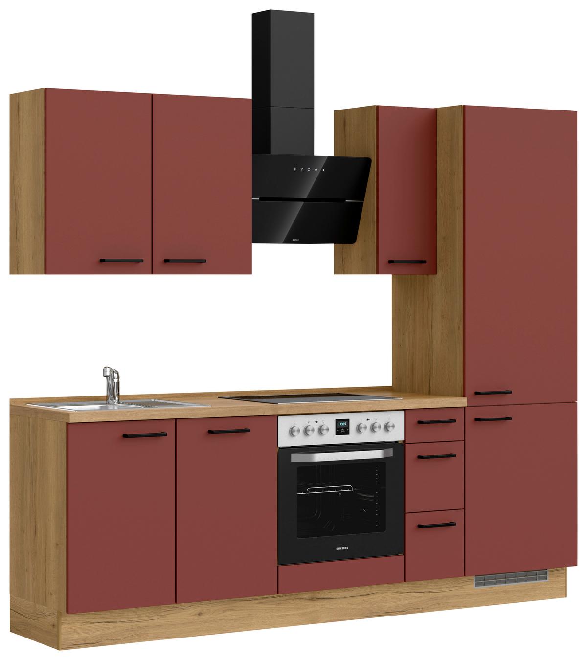 Küchenleerblock Easytouch High-Line, H2 Rechts - Eichefarben/Rot, MODERN, Holzwerkstoff (240cm) - Nobilia