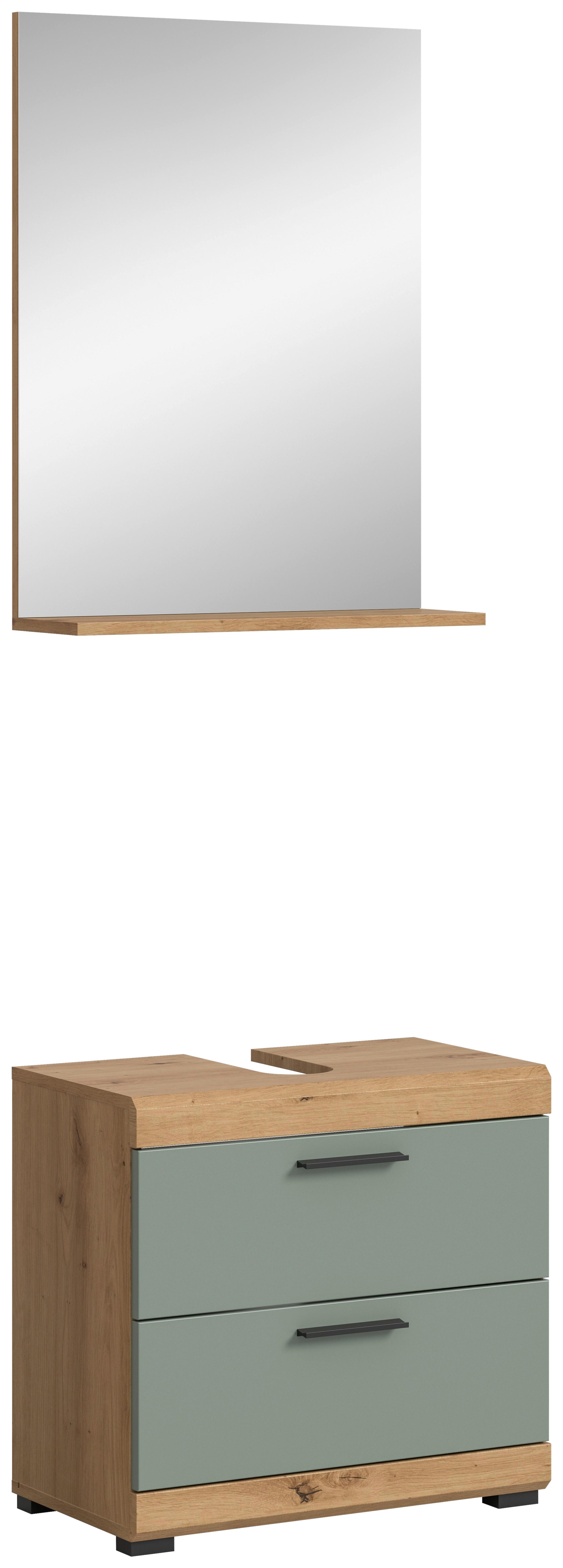Badezimmer Scout Eiche Artisan Dekor Salbeigrün - Salbeigrün/Schwarz, MODERN, Glas/Holzwerkstoff (60cm) - MID.YOU