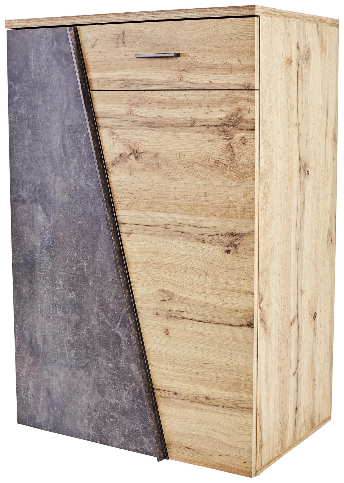 Kommode B 80cm Venedig, Wotan Eiche Dekor/Beton Optik - Eichefarben/Schwarz, MODERN, Holzwerkstoff (80/110/40cm)