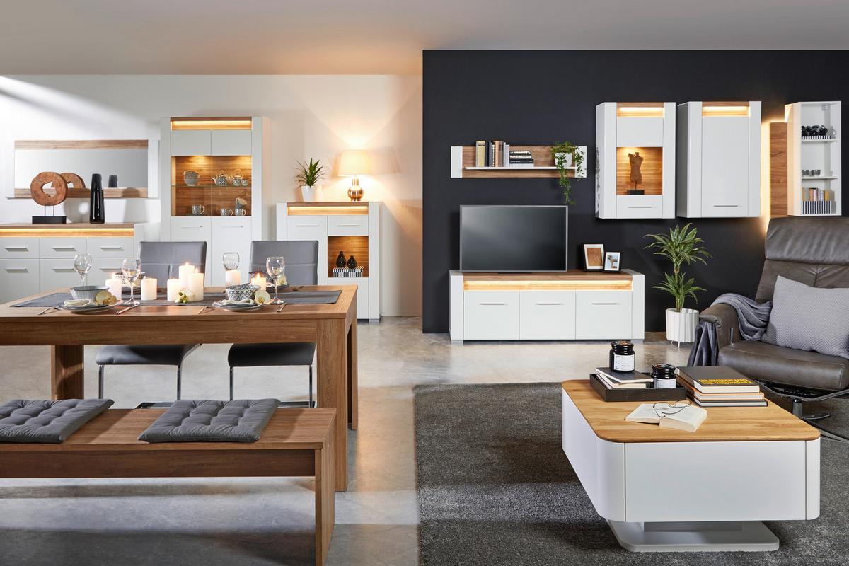 VYSOKÁ KOMODA LEONARDO - bílá/barvy dubu, Moderní, kov/kompozitní dřevo (100/116,5/40cm) - Mömax