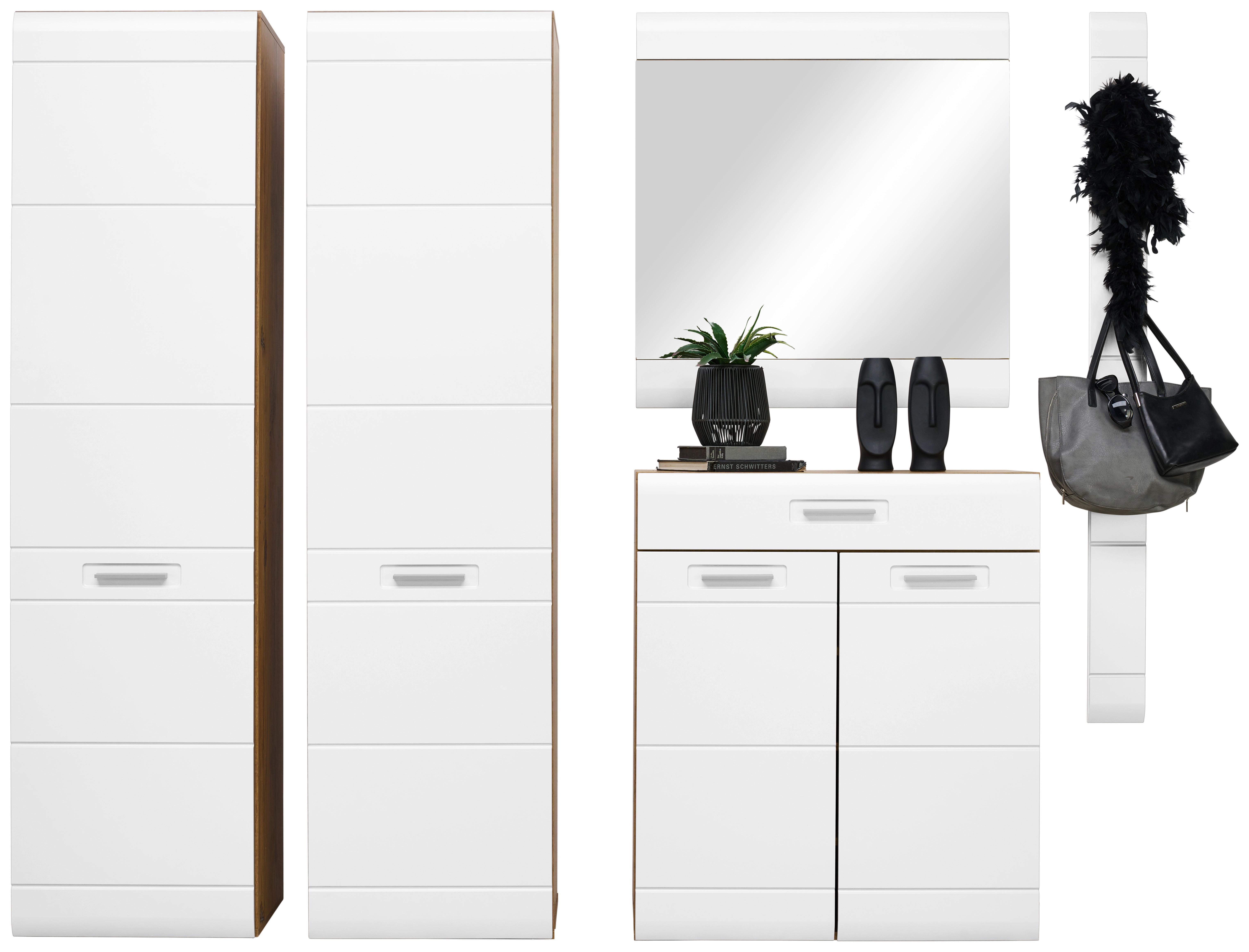Garderoben-Set Auris Weiß/Eiche Dekor 5--Teilig. - Eichefarben/Weiß, MODERN, Holzwerkstoff (202/204,2/37,1cm) - Luca Bessoni